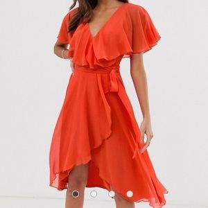 ASOS DESIGN cape back dipped hem midi dress